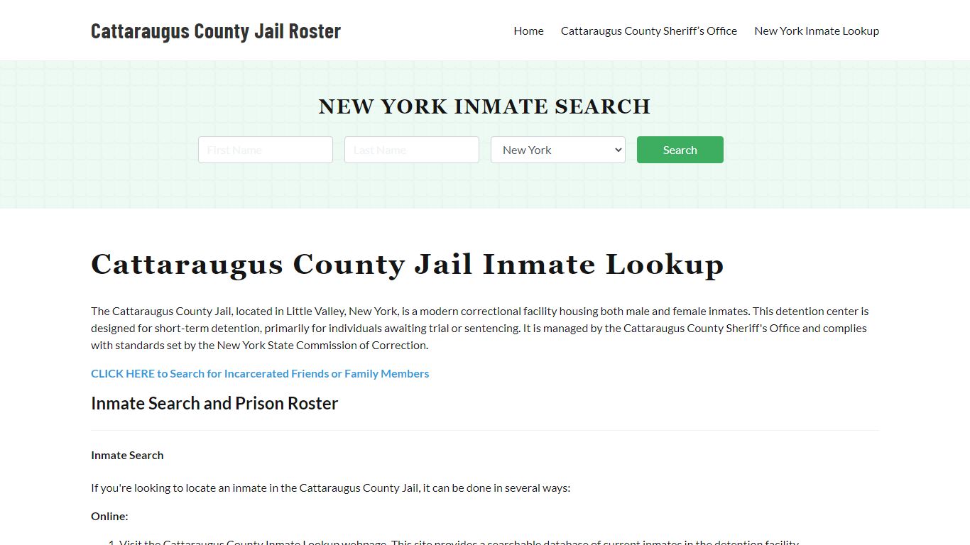 Cattaraugus County Jail Roster Lookup, NY, Inmate Search